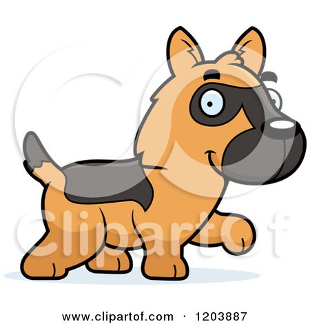 Cartoon of a Cute German Shepherd Puppy Walking - Royalty Free Vector Clipart by Cory Thoman