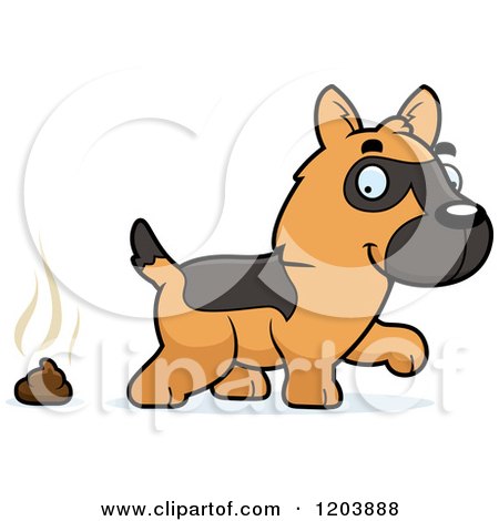 Cartoon of a Cute German Shepherd Puppy and a Pile of Poop - Royalty Free Vector Clipart by Cory Thoman