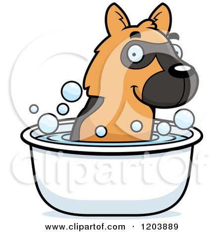 Cartoon of a Cute German Shepherd Puppy Taking a Bath - Royalty Free Vector Clipart by Cory Thoman