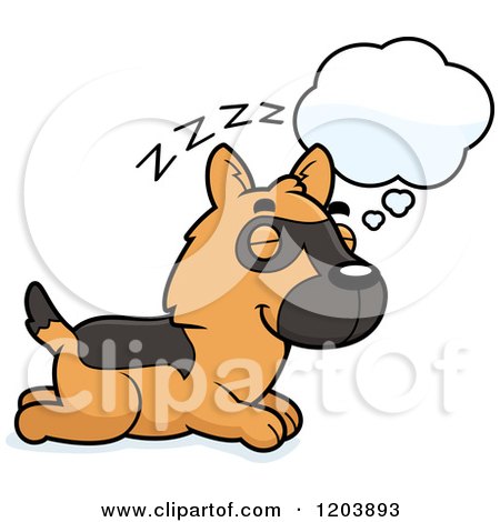 Cartoon of a Cute German Shepherd Puppy Dreaming - Royalty Free Vector Clipart by Cory Thoman