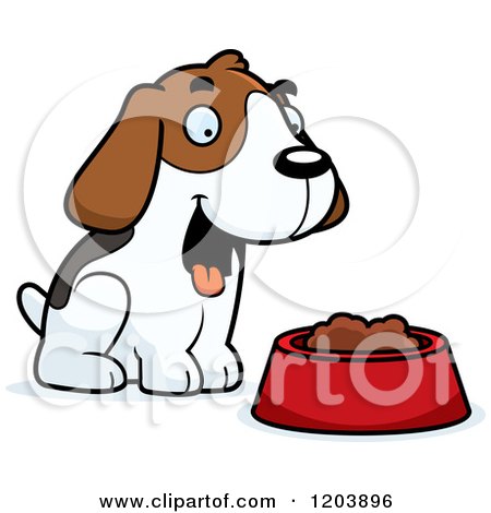 Cartoon of a Cute Beagle Puppy with Dog Food - Royalty Free Vector Clipart by Cory Thoman