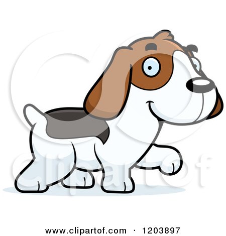 Cartoon of a Cute Beagle Puppy Walking - Royalty Free Vector Clipart by Cory Thoman