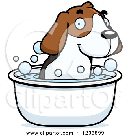 Cartoon of a Cute Beagle Puppy Taking a Bath - Royalty Free Vector Clipart by Cory Thoman