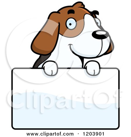 Cartoon of a Cute Beagle Puppy over a Sign - Royalty Free Vector Clipart by Cory Thoman