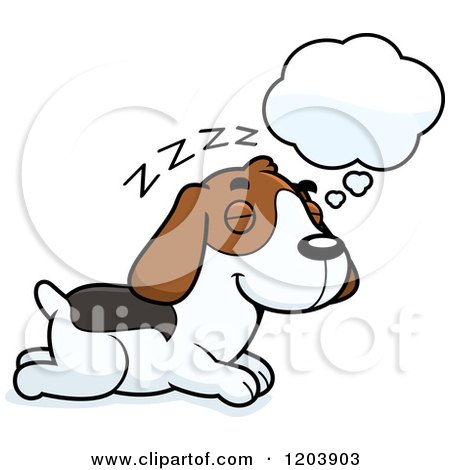 Cartoon of a Cute Beagle Puppy Dreaming - Royalty Free Vector Clipart by Cory Thoman
