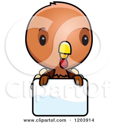 Cartoon of a Cute Baby Turkey Bird over a Sign - Royalty Free Vector Clipart by Cory Thoman
