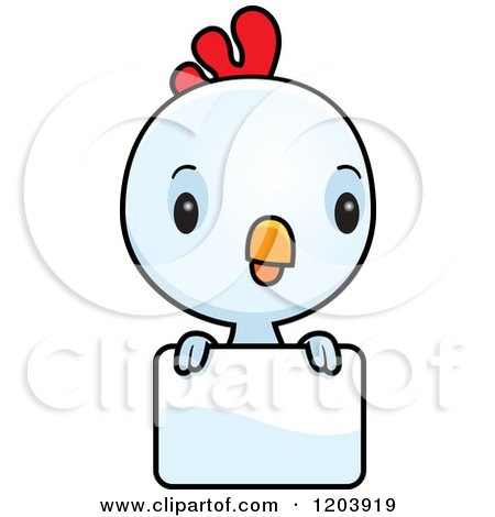 Cartoon of a Cute Baby Rooster over a Sign - Royalty Free Vector Clipart by Cory Thoman