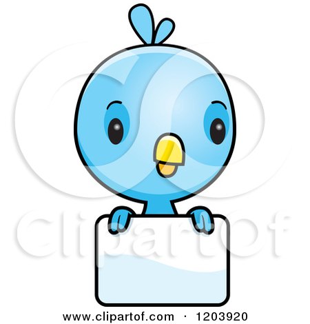 Cartoon of a Cute Baby Blue Bird over a Sign - Royalty Free Vector Clipart by Cory Thoman