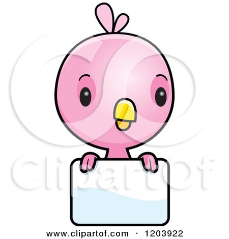 Cartoon of a Cute Pink Baby Bird over a Sign - Royalty Free Vector Clipart by Cory Thoman