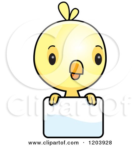 Cartoon of a Cute Yellow Baby Chick Bird over a Sign - Royalty Free Vector Clipart by Cory Thoman