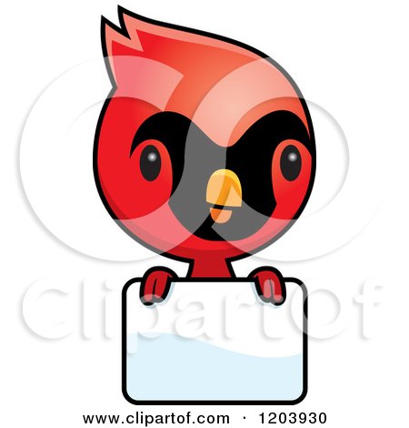 Cartoon of a Cute Baby Cardinal Bird over a Sign - Royalty Free Vector Clipart by Cory Thoman