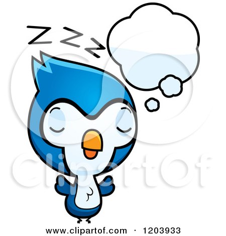 Cartoon of a Cute Baby Blue Jay Sleeping - Royalty Free Vector Clipart by Cory Thoman