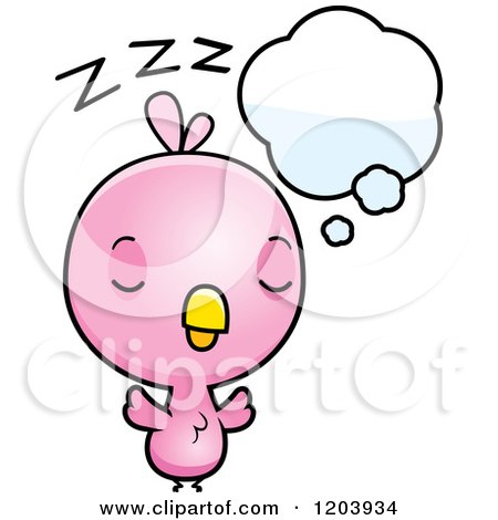 Cartoon of a Cute Pink Baby Bird Sleeping - Royalty Free Vector Clipart by Cory Thoman