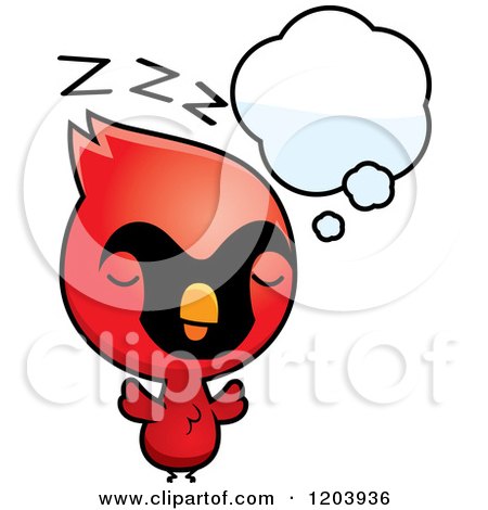 Cartoon of a Cute Baby Cardinal Bird Sleeping - Royalty Free Vector Clipart by Cory Thoman