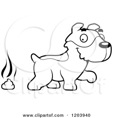 Cartoon of a Black And White Cute Jack Russell Terrier Puppy with a Pile of Poop - Royalty Free Vector Clipart by Cory Thoman