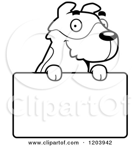Cartoon of a Black And White Cute Jack Russell Terrier Puppy over a Sign - Royalty Free Vector Clipart by Cory Thoman