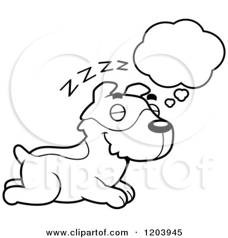 Cartoon of a Black And White Cute Jack Russell Terrier Puppy Dreaming - Royalty Free Vector Clipart by Cory Thoman