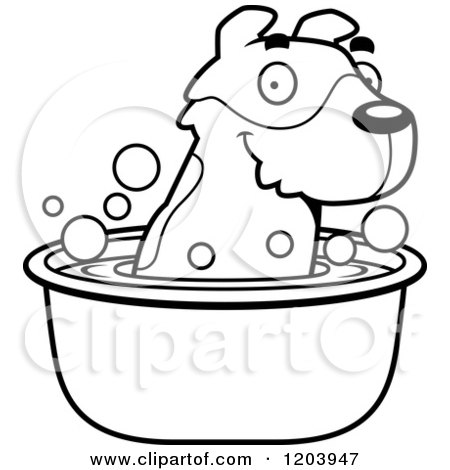 Cartoon of a Black And White Cute Jack Russell Terrier Puppy Taking a Bath - Royalty Free Vector Clipart by Cory Thoman