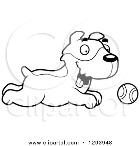 Cartoon of a Black And White Cute Jack Russell Terrier Puppy Chasing a Tennis Ball - Royalty Free Vector Clipart by Cory Thoman