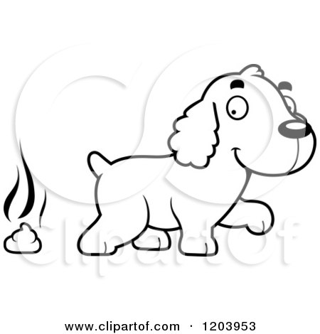 Cartoon of a Black And White Cute Spaniel Puppy and Pile of Poop - Royalty Free Vector Clipart by Cory Thoman