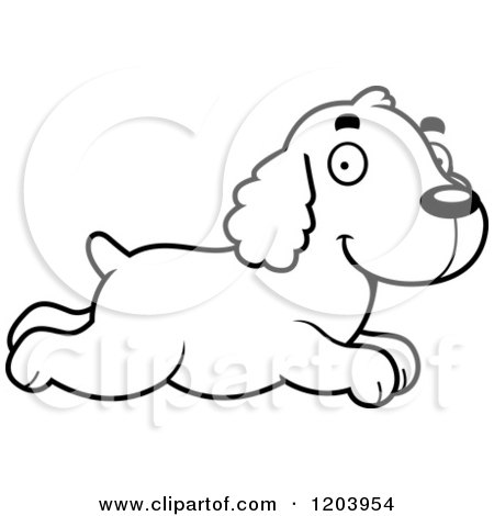 Cartoon of a Black And White Cute Spaniel Puppy Running - Royalty Free Vector Clipart by Cory Thoman