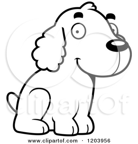 Cartoon of a Black And White Cute Spaniel Puppy Sitting - Royalty Free Vector Clipart by Cory Thoman