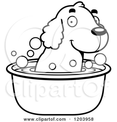 Cartoon of a Black And White Cute Spaniel Puppy Taking a Bath - Royalty Free Vector Clipart by Cory Thoman