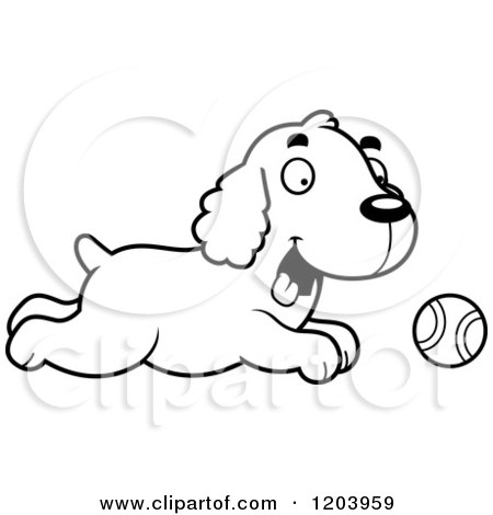 Cartoon of a Black And White Cute Spaniel Puppy Sitting - Royalty Free Vector Clipart by Cory Thoman