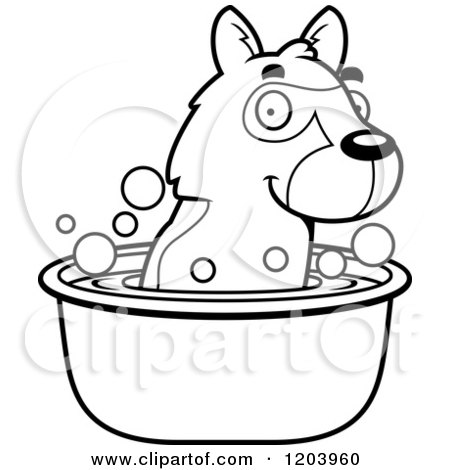 Cartoon of a Black And White Cute German Shepherd Puppy Taking a Bath - Royalty Free Vector Clipart by Cory Thoman