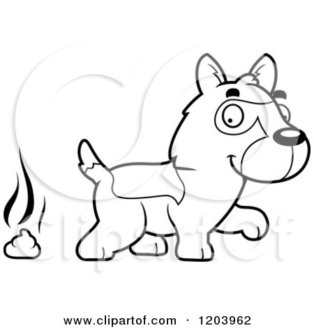 Cartoon of a Black And White Cute German Shepherd Puppy and a Pile of Poop - Royalty Free Vector Clipart by Cory Thoman