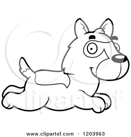 Cartoon of a Black And White Cute German Shepherd Puppy Running - Royalty Free Vector Clipart by Cory Thoman