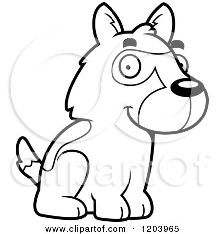 Cartoon of a Black And White Cute German Shepherd Puppy Sitting - Royalty Free Vector Clipart by Cory Thoman