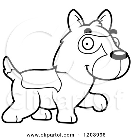 Cartoon of a Black And White Cute German Shepherd Puppy Walking - Royalty Free Vector Clipart by Cory Thoman