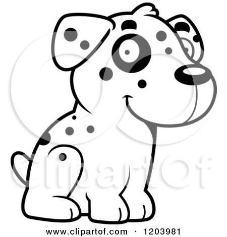Cartoon of a Black and White Cute Dalmatian Puppy Sitting - Royalty Free Vector Clipart by Cory Thoman