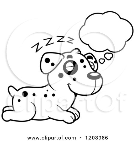 Cartoon of a Black and White Cute Dalmatian Puppy Dreaming - Royalty Free Vector Clipart by Cory Thoman