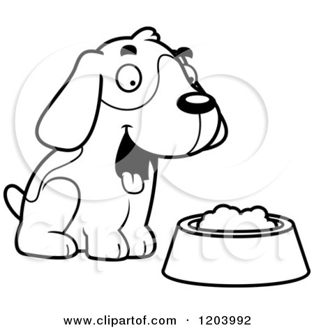 Cartoon of a Black And White Cute Beagle Puppy with Dog Food - Royalty Free Vector Clipart by Cory Thoman