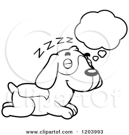 Cartoon of a Black And White Cute Beagle Puppy Dreaming - Royalty Free Vector Clipart by Cory Thoman
