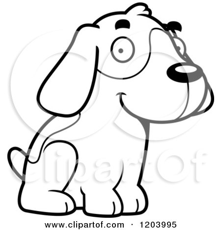 Cartoon of a Black And White Cute Beagle Puppy Sitting - Royalty Free Vector Clipart by Cory Thoman