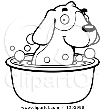 Cartoon of a Black And White Cute Beagle Puppy Taking a Bath - Royalty Free Vector Clipart by Cory Thoman