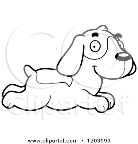 Cartoon of a Black And White Cute Beagle Puppy Running - Royalty Free Vector Clipart by Cory Thoman