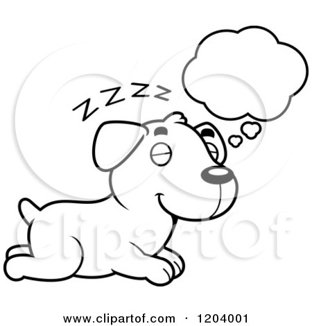 Cartoon of a Black and White Cute Labrador Puppy Dreaming - Royalty Free Vector Clipart by Cory Thoman