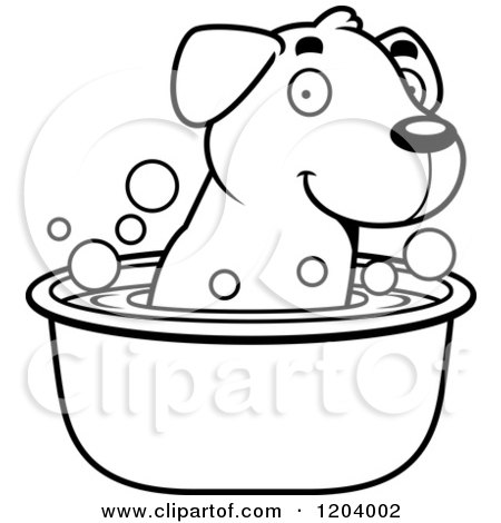 Cartoon of a Black and White Cute Labrador Puppy Taking a Bath - Royalty Free Vector Clipart by Cory Thoman