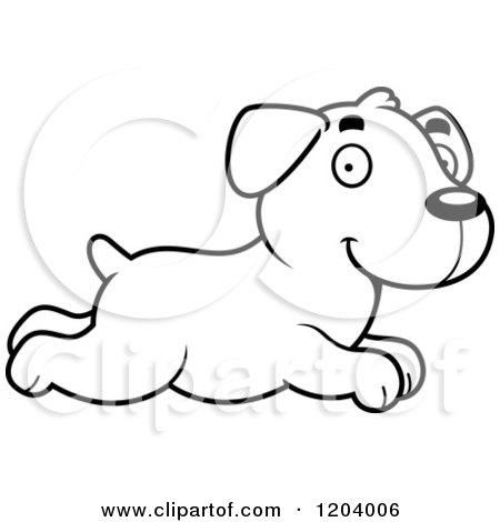 Cartoon of a Black and White Cute Labrador Puppy Running - Royalty Free Vector Clipart by Cory Thoman