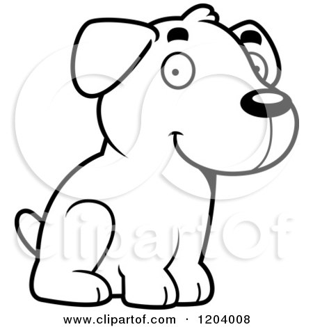 Cartoon of a Black and White Cute Labrador Puppy Sitting - Royalty Free Vector Clipart by Cory Thoman