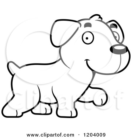 Cartoon of a Black and White Cute Labrador Puppy Walking - Royalty Free Vector Clipart by Cory Thoman