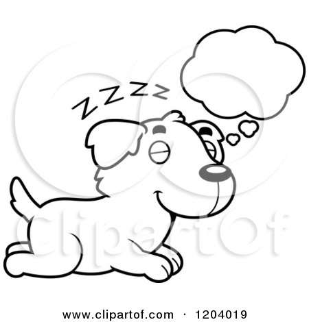 Cartoon of a Black And White Cute Golden Retriever Puppy Dreaming - Royalty Free Vector Clipart by Cory Thoman
