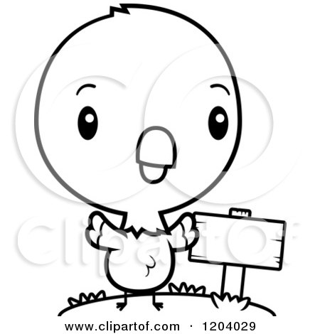 Cartoon of a Black And White Cute Baby Parrot by a Sign Post - Royalty Free Vector Clipart by Cory Thoman