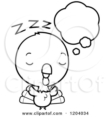Cartoon of a Black And White Cute Baby Turkey Bird Dreaming - Royalty Free Vector Clipart by Cory Thoman