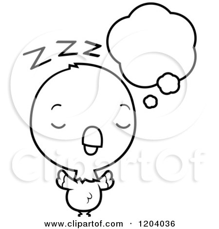 Cartoon of a Black And White Cute Baby Parrot Dreaming - Royalty Free Vector Clipart by Cory Thoman