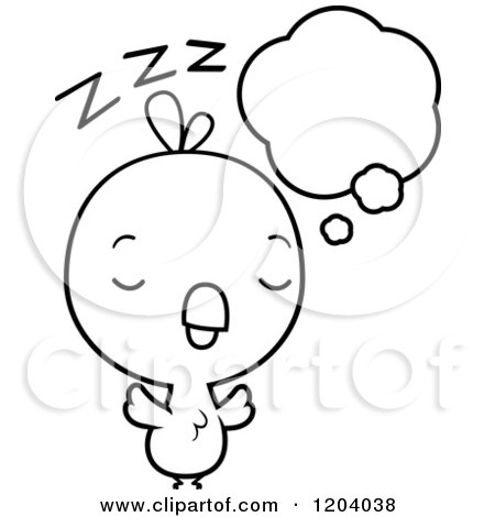 Cartoon of a Black And White Cute Baby Chick Bird Sleeping - Royalty Free Vector Clipart by Cory Thoman